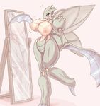  57mm anthro anthrofied arthropod big_breasts blush breasts crying female insect mantis mirror nintendo nipples plain_background pok&#233;mon pok&#233;morph pok&eacute;mon pussy reflection scyther solo tears thick_thighs video_games wide_hips wings 