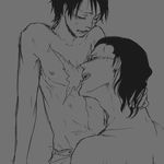  1:1 2boys age_difference blush male male_focus monkey_d_luffy monochrome multiple_boys one_piece pixiv_manga_sample ryo_(pixiv966497) scar sir_crocodile topless yaoi 