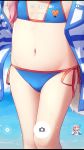  artist_self-reference bangs bikini blue_bikini blue_sky brown_eyes cameltoe cloud cloudy_sky commentary_request day eyebrows_visible_through_hair fate/grand_order fate_(series) flat_chest food food_in_mouth head_out_of_frame highres holding holding_innertube horizon innertube langbazi letterboxed long_hair lower_body mouth_hold navel ocean outdoors phone_screen pink_hair popsicle revision side-tie_bikini skindentation sky solo standing stomach swimsuit tamamo_(fate)_(all) tamamo_no_mae_(swimsuit_lancer)_(fate) water wet younger 