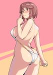  ass bare_back blush breasts brown_eyes brown_hair butt_crack from_behind large_breasts older rozen_maiden short_hair sideboob slingshot_swimsuit smile solo souseiseki swimsuit thighs tsuda_nanafushi 