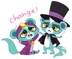  blue_body duo feral green_eyes hat jewelry littlest_pet_shop male masssssan mongoose plain_background purple_clothing shahrukh sunil_nevla sweat top_hat white_background yellow_eyes 