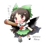  arm_cannon artist_name bad_id bad_twitter_id black_hair black_wings blush cape dated heart heart_in_mouth long_hair lowres open_mouth rebecca_(keinelove) red_eyes reiuji_utsuho ribbon smile touhou weapon wings 