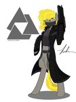  blonde_hair clothing crossover equine face_mask female friendship_is_magic fur grey_fur gun hair horse mammal my_little_pony plain_background pony ranged_weapon red_eyes solo syndicate syndicate_(series) transparent_background trench_coat trenchcoat video_games weapon 