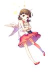  :d angel_wings brown_eyes brown_hair character_doll doll_hug doujima_nanako h2so4 hair_ribbon low_twintails mary_janes narukami_yuu open_mouth persona persona_4 ribbon shoes short_hair short_twintails smile socks solo twintails wings 