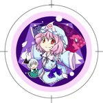  bow dress fan hair_bow hairband hat kokutei_n konpaku_youmu konpaku_youmu_(ghost) multiple_girls pink_hair red_eyes saigyouji_yuyuko silver_hair smile touhou triangular_headpiece 