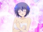  baka_to_test_to_shoukanjuu bare_shoulders black_hair breasts cleavage heart huge_breasts naked_towel smile stitched towel yoshii_akira 