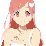  3aya_n body_writing character_name flat_color long_hair lowres no_lineart pink_eyes pink_hair sf-a2_miki simple_background smile solo tattoo vocaloid white_background 