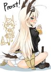  alcohol animal_ears bad_id bad_pixiv_id beer beer_mug bird_tail blush boots bottle cup dakku_(ogitsune) drunk german goggles goggles_on_head hanna-justina_marseille hat head_wings holding holding_cup jacket leather leather_jacket long_hair looking_at_viewer looking_back military military_uniform multiple_girls open_mouth pink_hair raisa_pottgen short_hair strike_witches tail text_focus translated uniform world_witches_series 