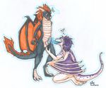  &lt;3 3_toes abstract_background anthro claws dragon duo erection gay grostenmeiers hair hindpaw ice kneeling knot male nude open_mouth paws penis purple_hair red_eyes red_hair scalie standing toes wings 