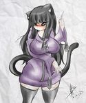  big_breasts black_hair blush breasts dullvivid feline female hair lara_ravencroft long_hair mammal middle_finger red_eyes the_finger 