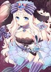  :o animal_ears blue_eyes blue_legwear blush bow breasts bunny_ears cleavage detached_collar garter_straps hair_bow large_breasts long_hair looking_at_viewer mallet manle original solo striped striped_legwear thighhighs vertical-striped_legwear vertical_stripes wrist_cuffs 