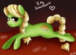  &lt;3 amber_eyes blonde_hair blush cutie_mark english_text equine female feral friendship_is_magic granny_smith_(mlp) hair horse mammal musapan my_little_pony orange_eyes pony signature solo sultry_pose text young 