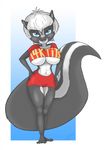  big_breasts blue_eyes breasts female grey_hair hair joelasko looking_at_viewer mammal navel skunk smile under_boob 