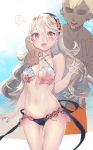  1girl bikini bikini_top blush breasts faceless faceless_male female_my_unit_(fire_emblem_if) fire_emblem fire_emblem_cipher fire_emblem_if hairband jewelry large_breasts long_hair looking_at_viewer mamkute my_unit_(fire_emblem_if) navel necklace negiwo pointy_ears red_eyes seashell shell shell_bikini simple_background smile swimsuit twitter_username white_hair 