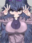  1girl blush breasts creatures_(company) game_freak hex_maniac_(pokemon) large_breasts long_hair looking_at_viewer nintendo npc_trainer pokemon pokemon_(game) pokemon_xy purple_eyes purple_hair smile solo sweater upper_body 