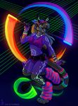  amara_telgemeier bandanna cat ear_piercing eyewear feline female fishnet gloves glowing goggles leg_warmer legwear mammal neon neon_lights piercing rave solo weapon 