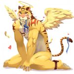  blush bow feather feline gift halo male mammal nude ribbons solo tiger tkfkd5362 undertaker wings 