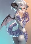  bad_id bad_pixiv_id blue_eyes breasts copyright_request dragon_girl heterochromia horns looking_at_viewer looking_back monster_girl nukomasu pointy_ears red_eyes short_hair slit_pupils small_breasts solo tail tongue tongue_out white_hair wings 