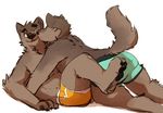  butt canine chubby duo gay hug joebluefox kissing lying male mammal on_back topless underwear wolf 