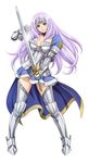  annelotte armor armored_dress blue_eyes boots breasts cape choker cleavage contrapposto eiwa forehead_protector gauntlets greaves large_breasts legs long_hair purple_hair queen's_blade queen's_blade_rebellion shoulder_armor skirt solo spaulders standing thigh_boots thighhighs thighs zettai_ryouiki 