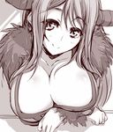  blush breast_hold breasts cleavage crossed_arms horns large_breasts leaning_forward long_hair looking_at_viewer maou_(maoyuu) maoyuu_maou_yuusha matsuno_canel monochrome sketch smile solo 