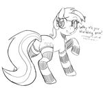  equine female feral friendship_is_magic gloves horn horse legwear lyra_(mlp) lyra_heartstrings_(mlp) mammal mewball monochrome my_little_pony plain_background pony socks solo stockings suggestive thigh_highs unicorn white_background 