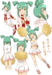  akimi_(aki2) bad_id bad_pixiv_id cheerleader green_eyes green_hair luca_(yuu-gi-ou) navel pom_poms short_hair shorts skirt twintails wind wind_lift yuu-gi-ou yuu-gi-ou_5d's 