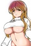  bad_id bad_pixiv_id blonde_hair breasts fuantei gradient_hair hijiri_byakuren large_breasts long_hair looking_at_viewer multicolored_hair navel purple_hair simple_background sketch smile solo touhou two-tone_hair underboob white_background yellow_eyes 