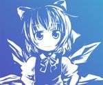  blue bow cirno dress expressionless gradient hair_bow hands_on_hips high_contrast kusaba_(kusabashiki) monochrome no_nose pinafore_dress solo touhou wings 