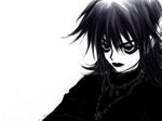  allen_(artist) bags_under_eyes black_hair closed_mouth expressionless eyeshadow greyscale houshin_engi jewelry lip_piercing lips makeup male_focus monochrome necklace outenkun piercing simple_background solo white_background 