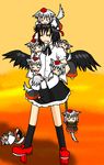  :3 agile black_legwear black_wings chibi clone geta highres inubashiri_momiji multiple_girls shameimaru_aya sketch tengu-geta touhou wings 