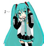  akira_tsuta aqua_hair eighth_note hatsune_miku long_hair lowres musical_note simple_background solo thighhighs twintails very_long_hair vocaloid white_background 