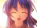  ^_^ closed_eyes face game_cg narukaze_minamo open_mouth purple_hair smile solo wind_a_breath_of_heart yuuki_tatsuya 