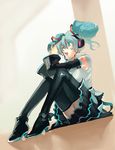  bad_id bad_pixiv_id black_legwear blue_eyes blue_hair chachie detached_sleeves frills hatsune_miku headphones open_mouth sitting skirt solo thighhighs twintails vocaloid 