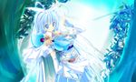  arrow bad_id bad_pixiv_id blue_eyes blue_hair elbow_gloves fantasy fingerless_gloves gloves hairband kuon_itsuki long_hair original solo 