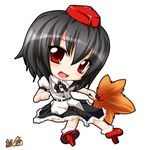  animated animated_gif black_hair blinking chibi fan geta hat kazami_karasu looking_at_viewer lowres one_eye_closed open_mouth red_eyes shameimaru_aya short_hair smile solo tengu-geta touhou winking_(animated) 