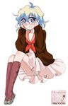  bad_id bad_pixiv_id cardigan dress glasses hazuki_(pacco) mary_janes multicolored_hair nia_teppelin panties pantyshot pantyshot_(sitting) sailor_dress school_uniform serafuku shoes short_hair sitting smile socks solo tengen_toppa_gurren_lagann underwear 