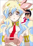  1boy 1girl armlet blush earrings flower hair_flower hair_ornament jewelry long_hair multicolored_hair nia_teppelin o_o simon tengen_toppa_gurren_lagann yukimitsuki 