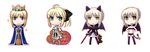  animal_ears artoria_pendragon_(all) broom cape cat_ears chibi dark_excalibur excalibur fate/stay_night fate/unlimited_codes fate_(series) green_eyes halloween jack-o'-lantern multiple_persona pantyhose pumpkin ribbon saber saber_alter saber_lily sugar_(sugarless) sword tail thighhighs weapon wings yellow_eyes 