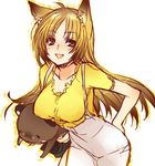  animal_ears brown_eyes brown_hair copyright_request fox_ears open_mouth solo utsugi_(skydream) 