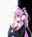  alphes_(style) animal_ears auer azuma_seiji bad_id bad_pixiv_id bunny_ears finger_to_mouth headphones long_hair parody profile purple_hair red_eyes reisen_udongein_inaba solo style_parody touhou 