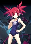  bat_wings cross_edge demon_girl demon_tail disgaea etna harada_takehito lowres one-piece_swimsuit pointy_ears red_eyes red_hair school_swimsuit skull solo swimsuit tail wings 