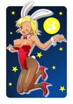  angol_mois animal_ears blonde_hair breasts bunny_ears bunny_tail bunnysuit dark_skin detached_collar fishnet_pantyhose fishnets full_moon keroro_gunsou kousaka_jun large_breasts moon nipples one_eye_closed orange_eyes pantyhose short_hair tail wrist_cuffs 