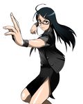  1girl fighting_stance glasses highres kakkii long_hair simple_background white_background 