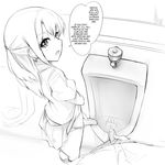  1boy 1girl abubu futa_with_male futanari monochrome penis translated urinal 