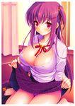  areola cleavage cygnus erect_nipples no_bra pantsu seifuku skirt_lift 