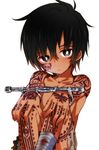  akame_(eckesachs) black_hair boy chained chains child male male_focus sad shirtless sitting symbol symbols tattoo 