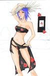  1girl ares_(artist) bikini blue_hair hat highres konan labret_piercing nail_polish naruto naruto_shippuuden purple_eyes short_hair solo swimsuit 