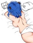  backboob bad_id bad_pixiv_id blue_hair breasts fuantei hair_bobbles hair_ornament handheld_game_console kawashiro_nitori large_breasts nintendo_3ds panties short_hair solo topless touhou two_side_up underwear underwear_only white_panties 