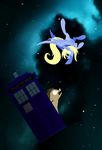  blonde_hair blue_eyes brown_hair cutie_mark derpy_hooves_(mlp) doctor_whooves_(mlp) duo equine female feral flying friendship_is_magic fur grey_fur hair hi_res horse male mammal my_little_pony pegasus pony space stars tardis underpable wings worried yellow_eyes 